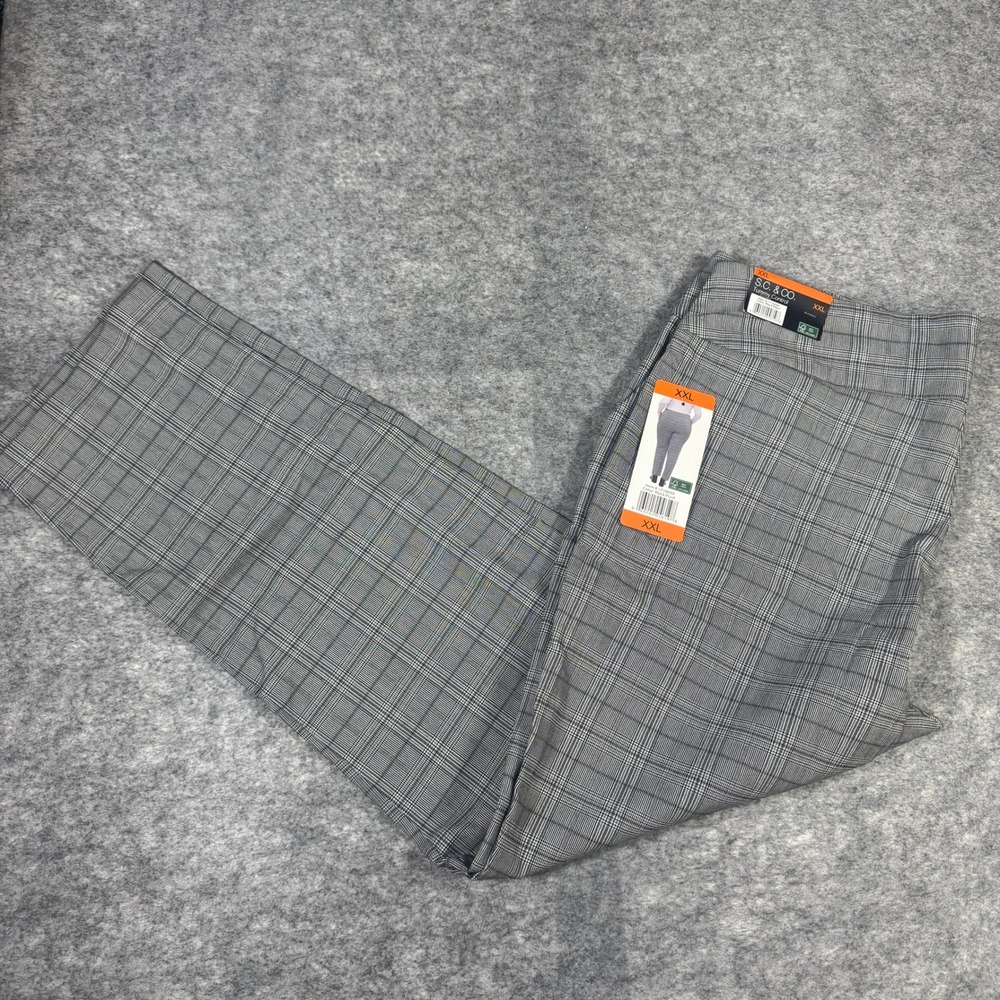 S.C. & CO. Women XXL Tummy Control Glen Plaid Pull On Straight Leg Pants Black
